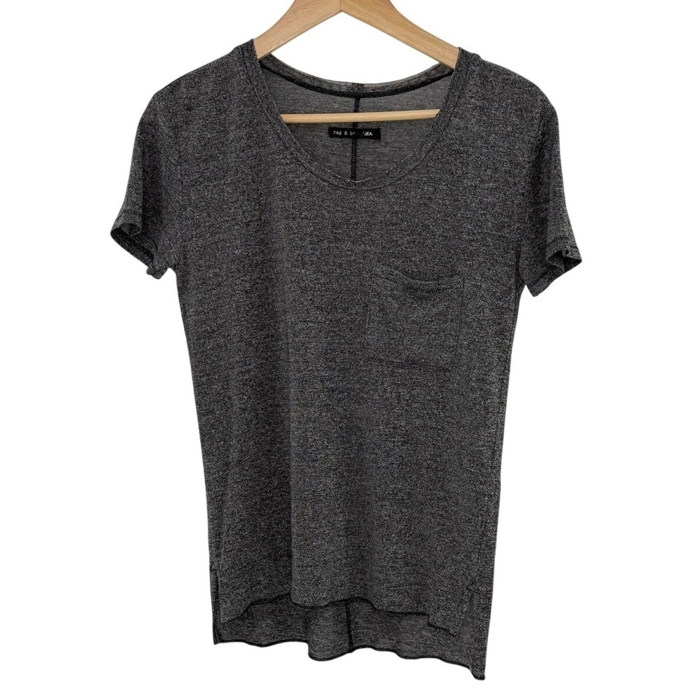 Rag‎ & Bone JEAN Womens XS Charcoal Heather Grey Pocket Tee High Low Scoop Neck